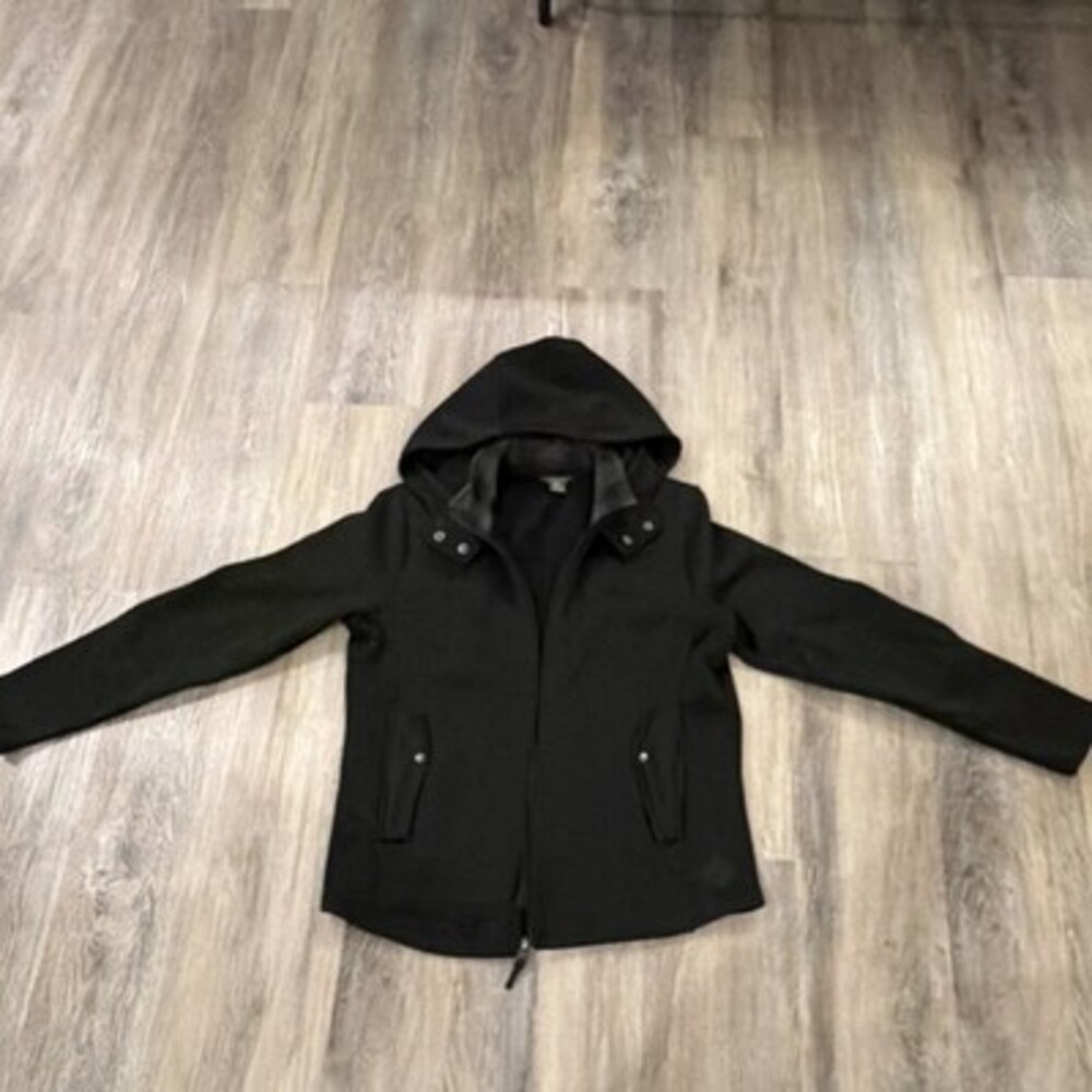 Eddie Bauer Women's Black Hooded Zip Jacket with Elbow Patches Size L